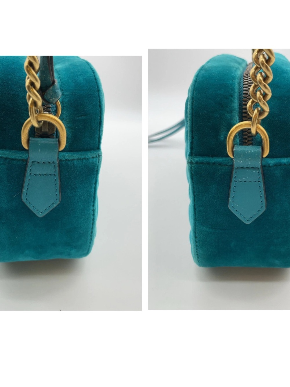 Gucci Teal Quilted Velvet GG Marmont Crossbody Bag - Picture 15 of 16